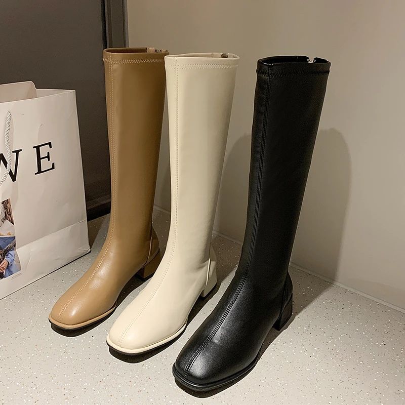 Women Black High Heel Long Boots Fashion Spring Autumn Warm图片