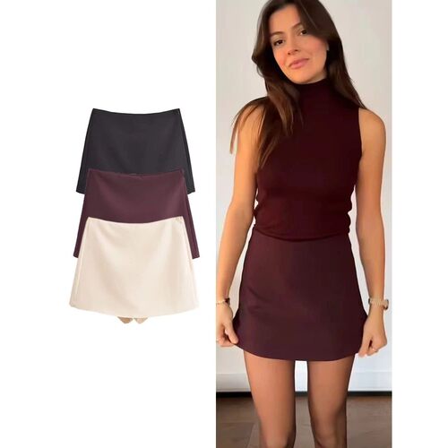 TFMLN New Spring Women Solid Skort Fashion Causal Side Zippe