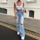 and Fall Fashion Women New Spring Ripped Casual High waist