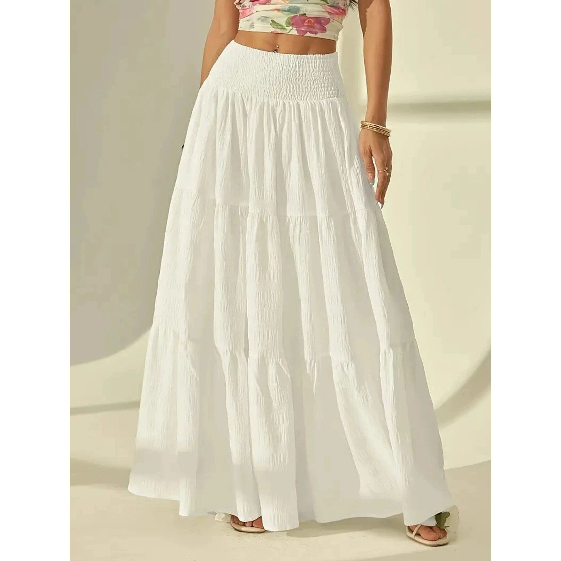 Plus size women's fashionable layered long skirt casual soli图片