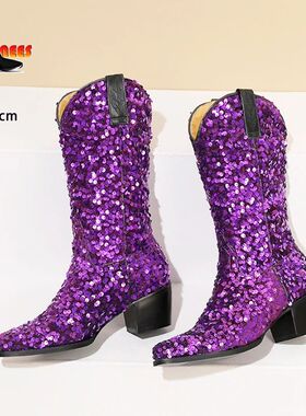 Fashion Ladies Pointed Toe Boots Cowgirl Chunk Heels 2025 Sp