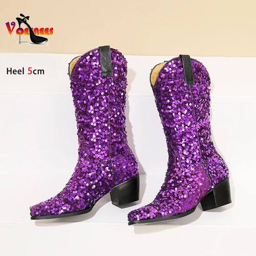 Fashion Ladies Pointed Toe Boots Cowgirl Chunk Heels 2025 Sp