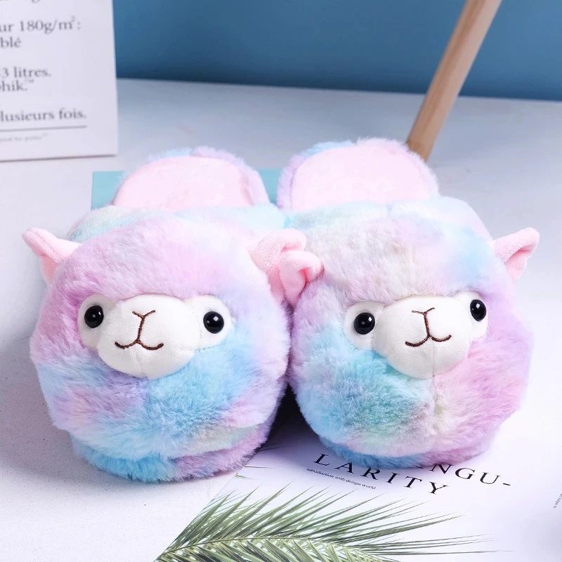 Cute Cartoon Alpaca Indoor Slippers Women Winter Home Floor
