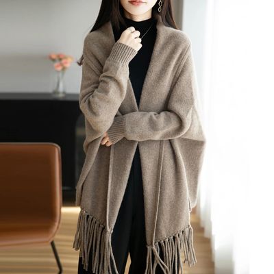 100% Merino Wool Fringed Shawl Women's Autumn Clothes Solid
