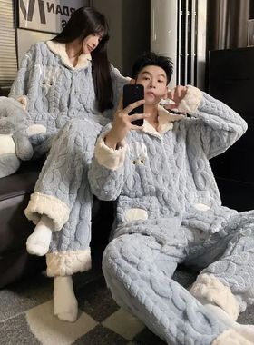 Couple Pajamas for Men Fleece Winter Sleepwear Korean Sleepi
