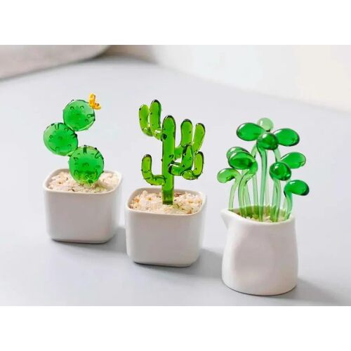 Handmade Glass Blown Cactus Cute Crystal Art Cactus Figurine