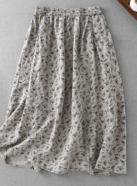 Cotton Linen Printed Casual Cool Slimming Hip Covering Summe