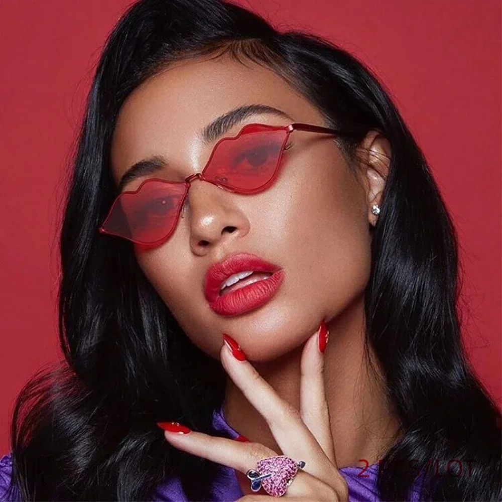 XaYbZc Sexy Red Lips Sunglasses 2025 Hippie Vintage sun gals