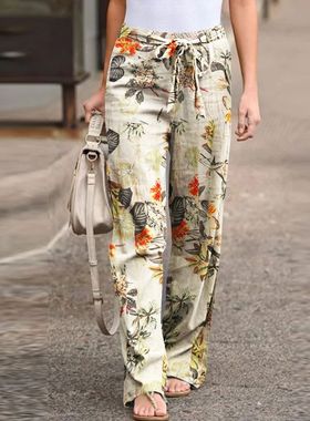 Women Long Pants 2024 Spring Fashion High Waist Drawstring S