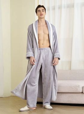 Couple's Thickened Flannel Robe Set Plush Long Fleece Bathro