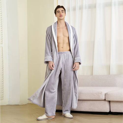 Couple's Thickened Flannel Robe Set Plush Long Fleece Bathro