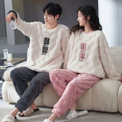 Thickened Warm Winter Couples Flannel Pajamas for Men and Wo