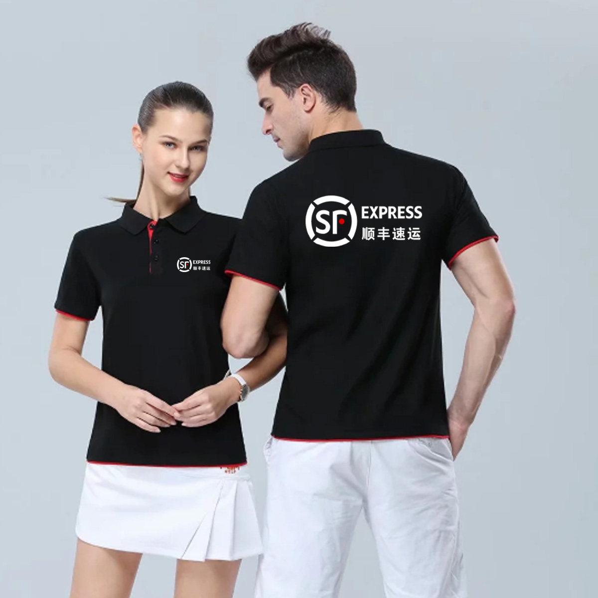 夏季顺丰快递工作服速运黑色速干纯棉翻领短袖polo广告衫定制印字