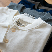 复古水洗宽松男女粗纱毛衣T恤 厚全棉毛线针织亨利衫 新品 春秋长袖