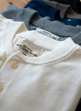 新品秋冬长袖厚全棉毛线针织亨利衫 复古水洗宽松男女粗纱毛衣T恤