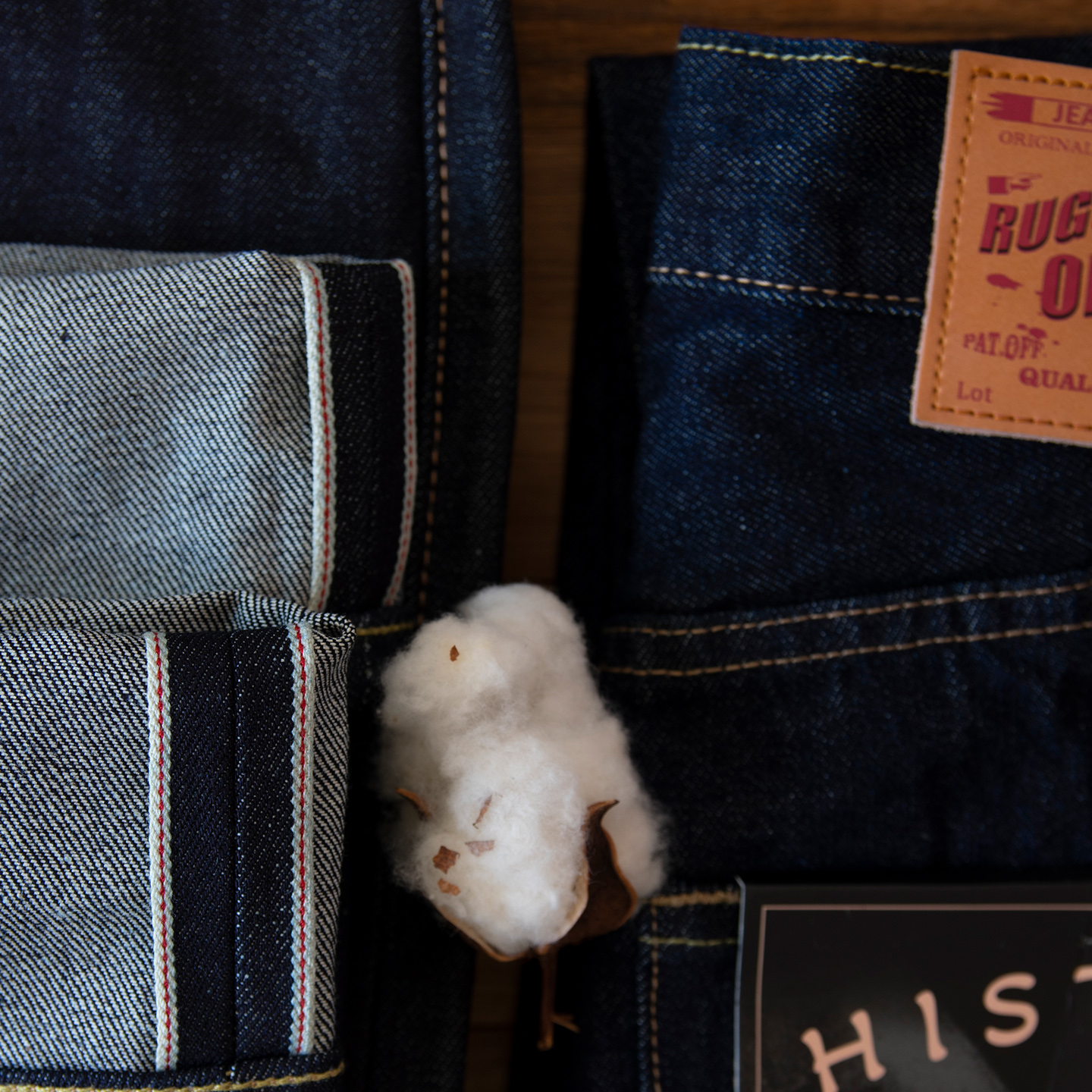 老式梭织14oz重磅全棉赤耳丹宁美式复古原浆养牛袋花直筒牛仔长裤