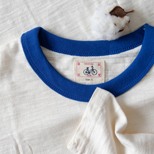 旧年代素布 100%棉竹节棉原胚色长袖复古T恤宽松男女亲子中国风秋