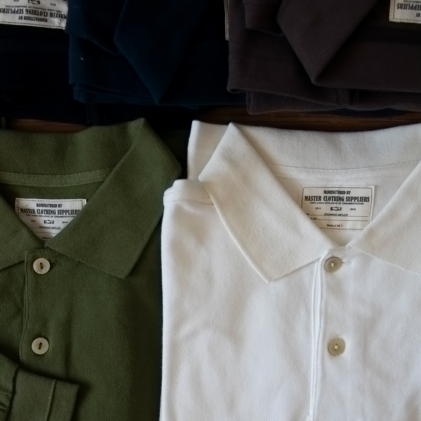 全棉麻感珠地棉复古长袖polo衫