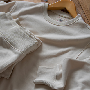 年代感怀旧素布 原色秋衣 厚实毛圈无染基础运动卫衣男女宽松长袖