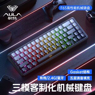 狼蛛F65高颜值机械键盘客制化三模电竞游戏办公专用便携式67健