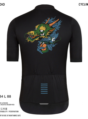 TOSO SEP 中国龙插画卡通短袖骑行服黑色夏季自行车公路上衣装备