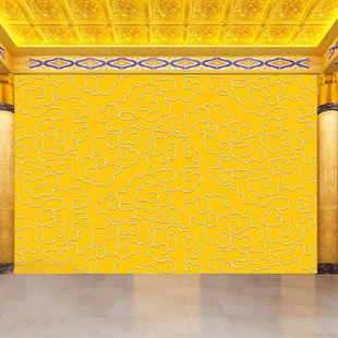 3d仙堂寺庙壁纸客厅沙发后壁布金色祥云墙布佛堂供桌后背景画墙纸