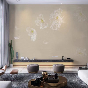 宋氏美学卧室床头壁纸画素色墙布客厅电视背景墙壁布淡雅花朵墙纸