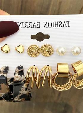 U.S. and U.S. Leopard C earrings 6 pairs of creative multila