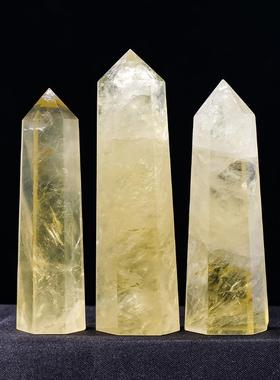 Natural light yellow crystal six prisms, yellow crystal ston