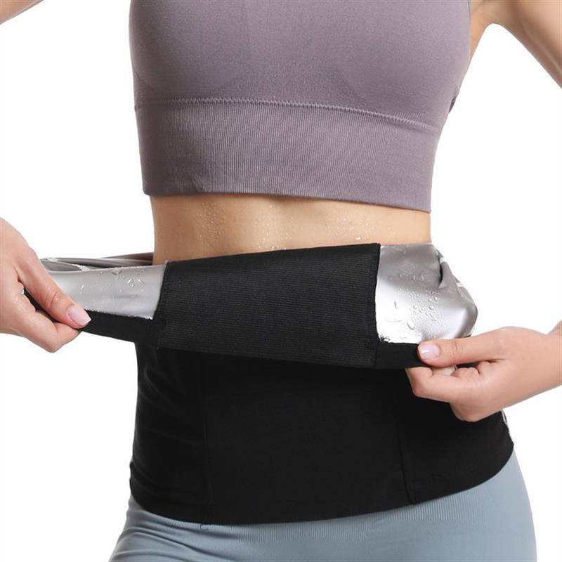 A woman with a twig belt, sweating and abdominal belt, and a