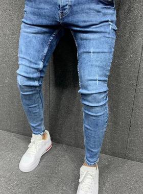High-quality men grinding small-legged jeans tight jeans, je
