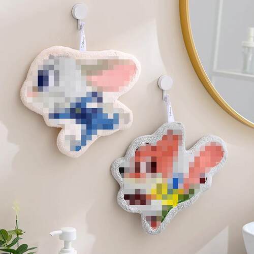 Cute animal children rub their hand towels on a cute bathroo