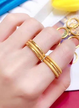 外贸越南沙金饰品素圈戒指女古法传承轻奢感仿沙金久不掉色指环