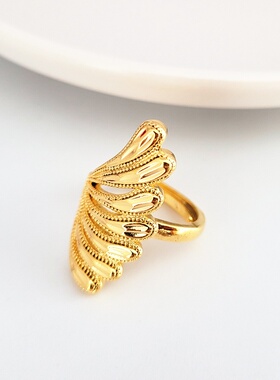 出口欧美跨境外贸越南越南沙金戒指女小众设计镀金凤尾花指环开口