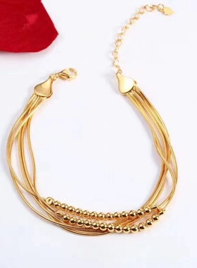 欧美跨境外贸越南沙金手链女饰品仿黄金五线珠流苏手链轻奢感手饰