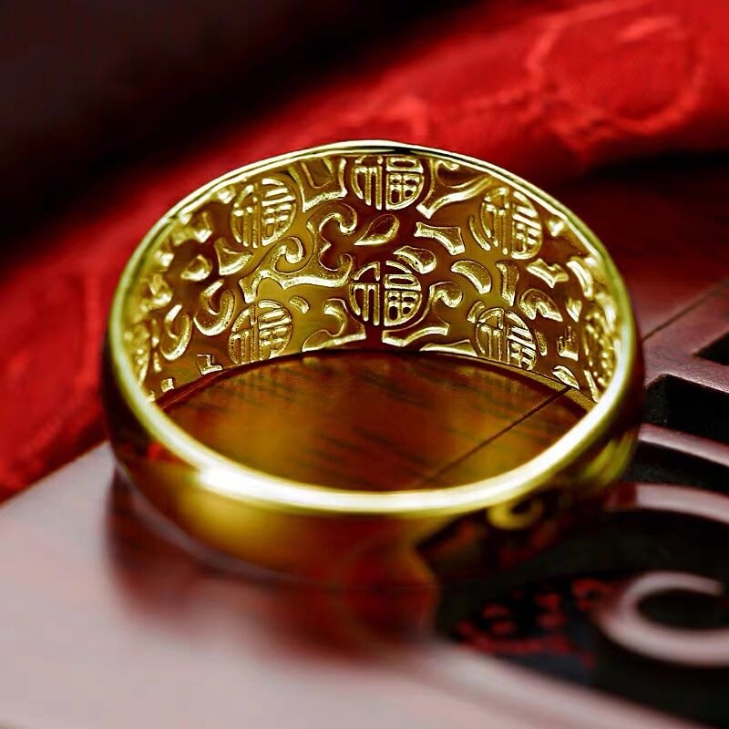 出口欧美跨境外贸越南沙金饰品久不掉色吉祥如意福字戒指轻奢小众