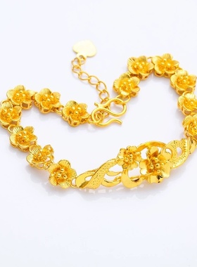 出口欧美跨境外贸沙金饰品双生花手链轻奢感手饰女小众花朵设计