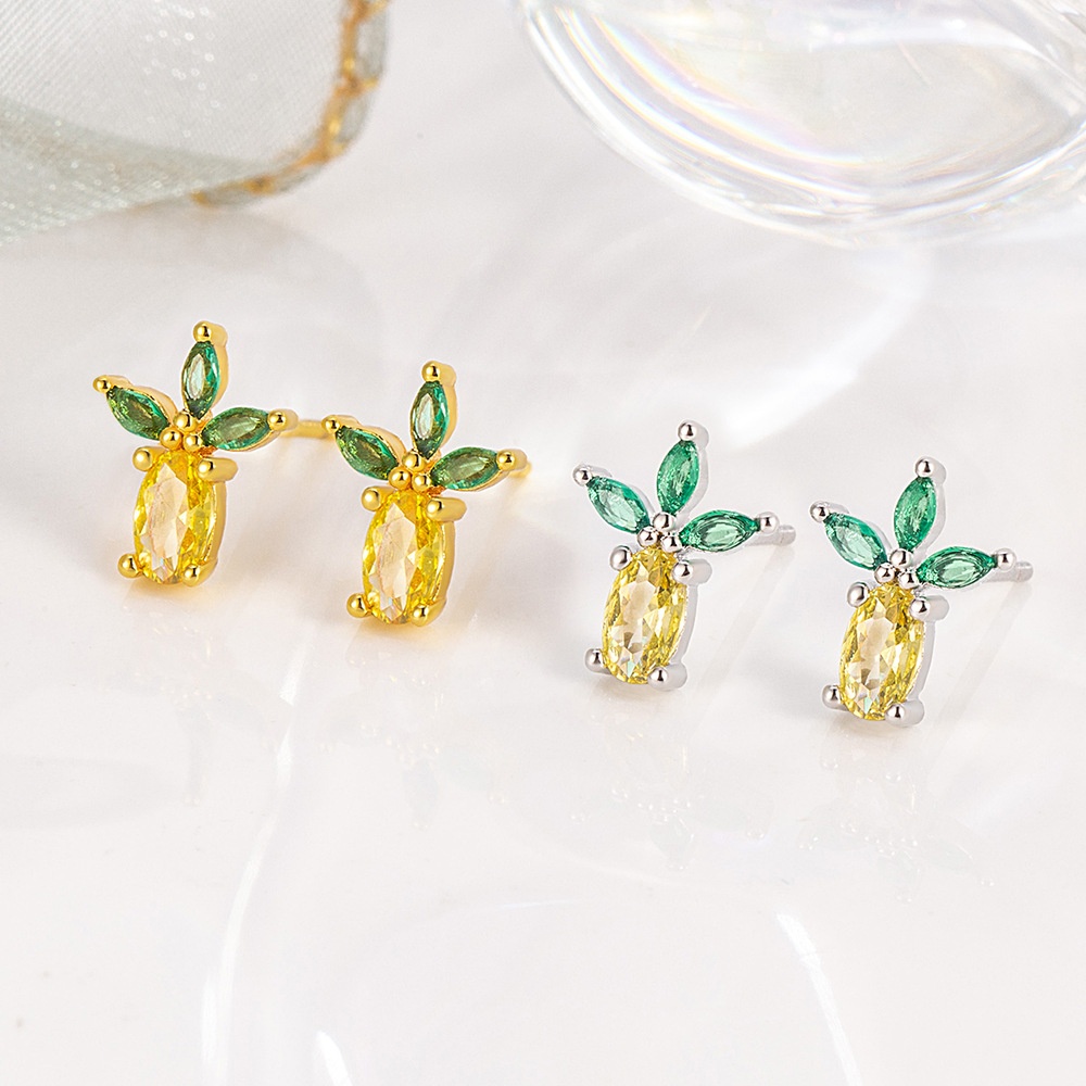 跨境外贸流行简约甜美轻奢感银饰品清新甜美镶嵌锆石耳钉可爱水果