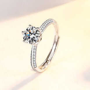 跨境外贸流行简约轻奢感银饰品国潮一克拉半壁江山戒指女满钻微镶