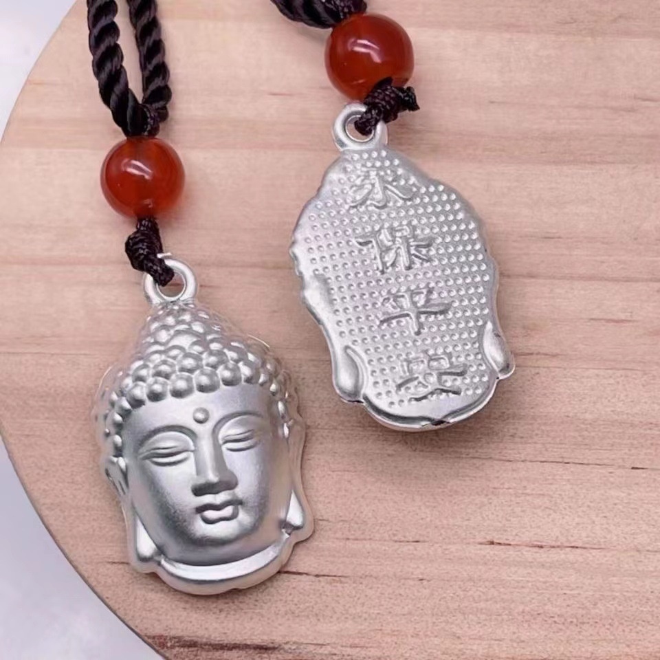 欧美跨境外贸新款镀银佛头吊坠单坠男女转运弥勒佛牌平安扣八宝