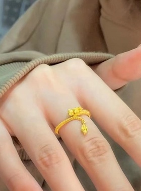 出口欧美跨境外贸沙金饰品指环小众轻奢风复古神龙摆尾戒指情侣银