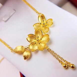 欧美跨境外贸沙金饰品双生花项链轻奢小众设计感饰品女感锁骨链