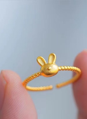 出口欧美跨境外贸越南沙金戒指女士小众设计不掉色玉兔活口指环