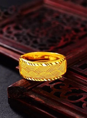 欧美外贸沙金饰品麻花戒指女感时尚通勤仿黄金情侣对戒开口戒指