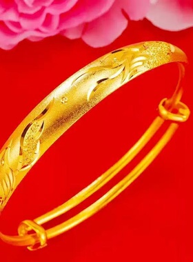 出口欧美跨境外贸沙金饰磨砂五花龙凤梅花手镯女轻奢感手饰彩金