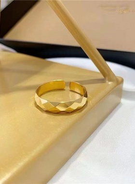 出口欧美跨境外贸沙金戒指女感菱形开口戒指小众轻奢感指环情侣