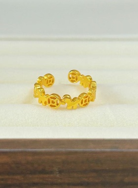 越南沙金饰品有钱暴富铜钱戒指新中式镂空设计开口可调节钱币指环