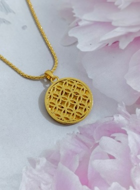 欧美跨境外贸沙金饰品新中式碎冰冰金刚杵圆盘吊坠时尚金久不手饰