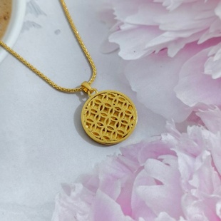 欧美跨境外贸沙金饰品新中式碎冰冰金刚杵圆盘吊坠时尚金久不手饰