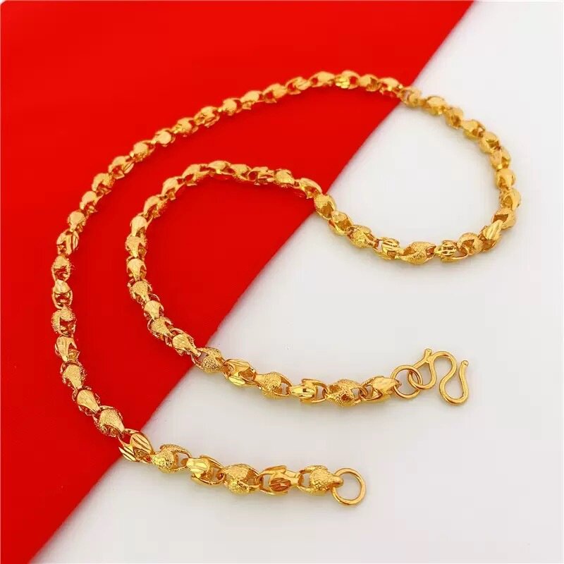 欧美跨境外贸沙金饰品磨砂镂空瓜子项链轻奢男士气质霸气不掉色